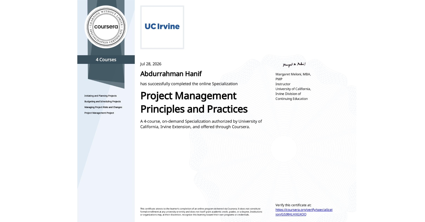 Sertifikat Project Management Principles and Practices