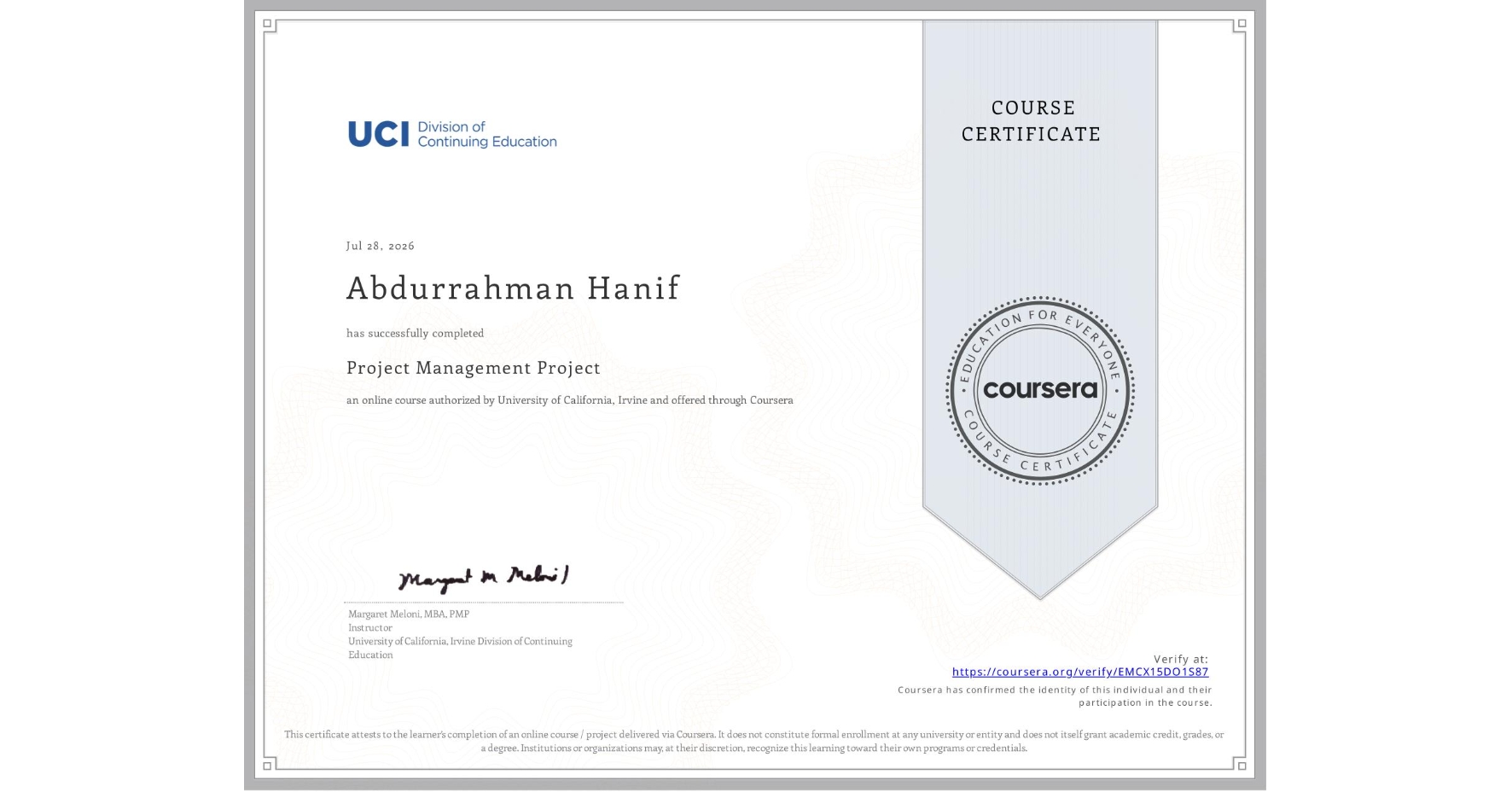 Sertifikat Project Management Project